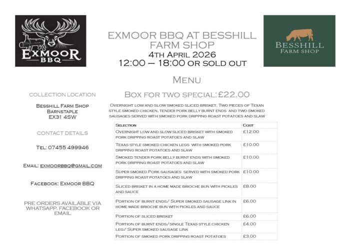 An image showing details for the 4th April event, including the menu.